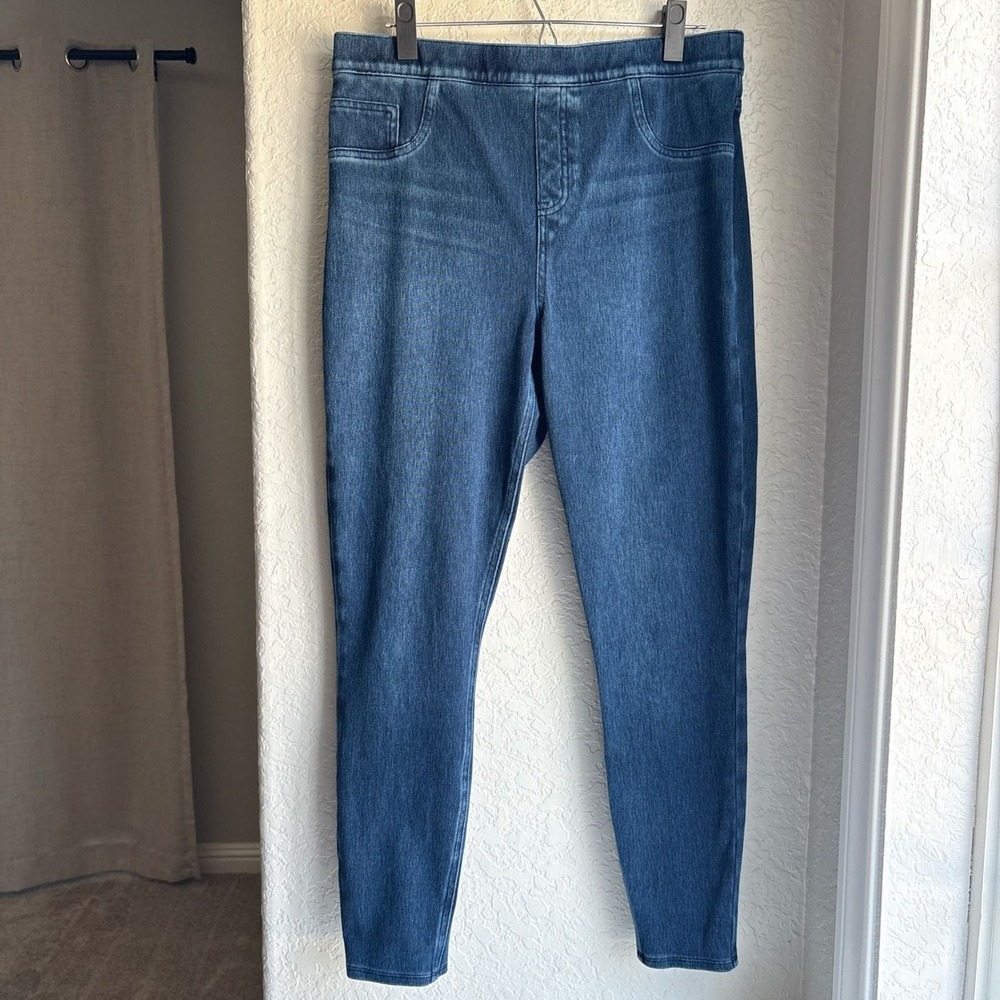 Spanx Jean-ish Women‎ XL Leggings Blue Medium Wash High Rise Pull On Slimming